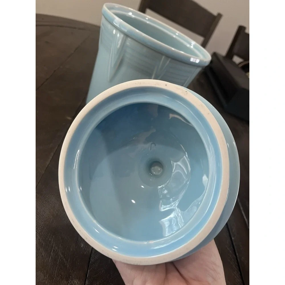 Fiestaware NEW Medium Sky Blue chevron 2 quart Canister‎ w/ lid Fiesta